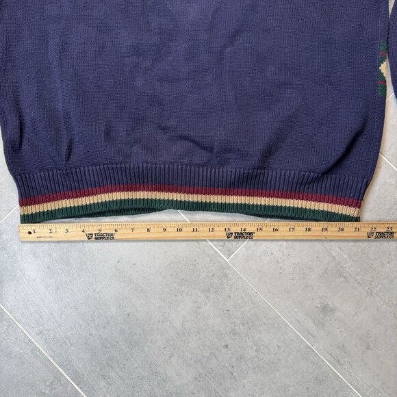 Vtg 90s Roundtree & York Golf Intarsia Sweater XL Button Front Navy - Picture 5 of 10